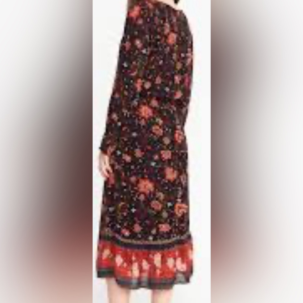 OLD NAVY size SMALL, black, floral, smocked-waist, long sleeved, midi dress